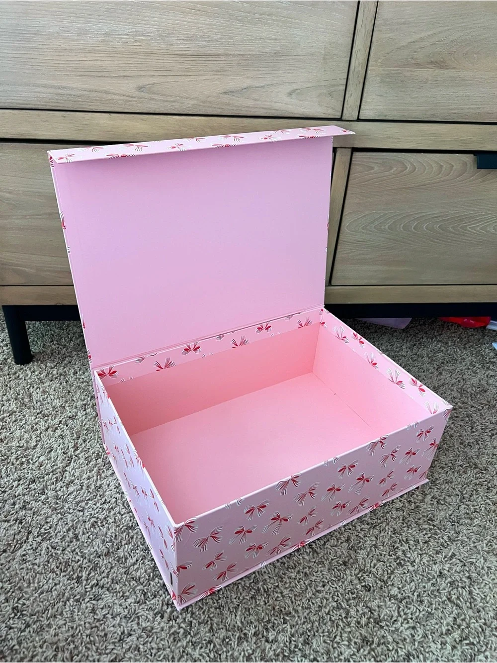 Pink Magnetic Gift Storage Box Red White Coquette Bows Extra Large